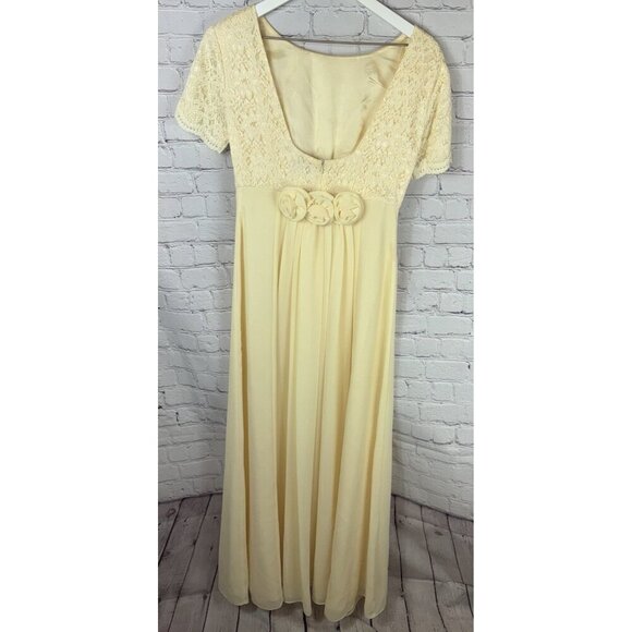 Vintage LANZ OF SALZBURG Women’s Size 6 Yellow Short Sleeve Lace Ball Gown Dress - Picture 5 of 7